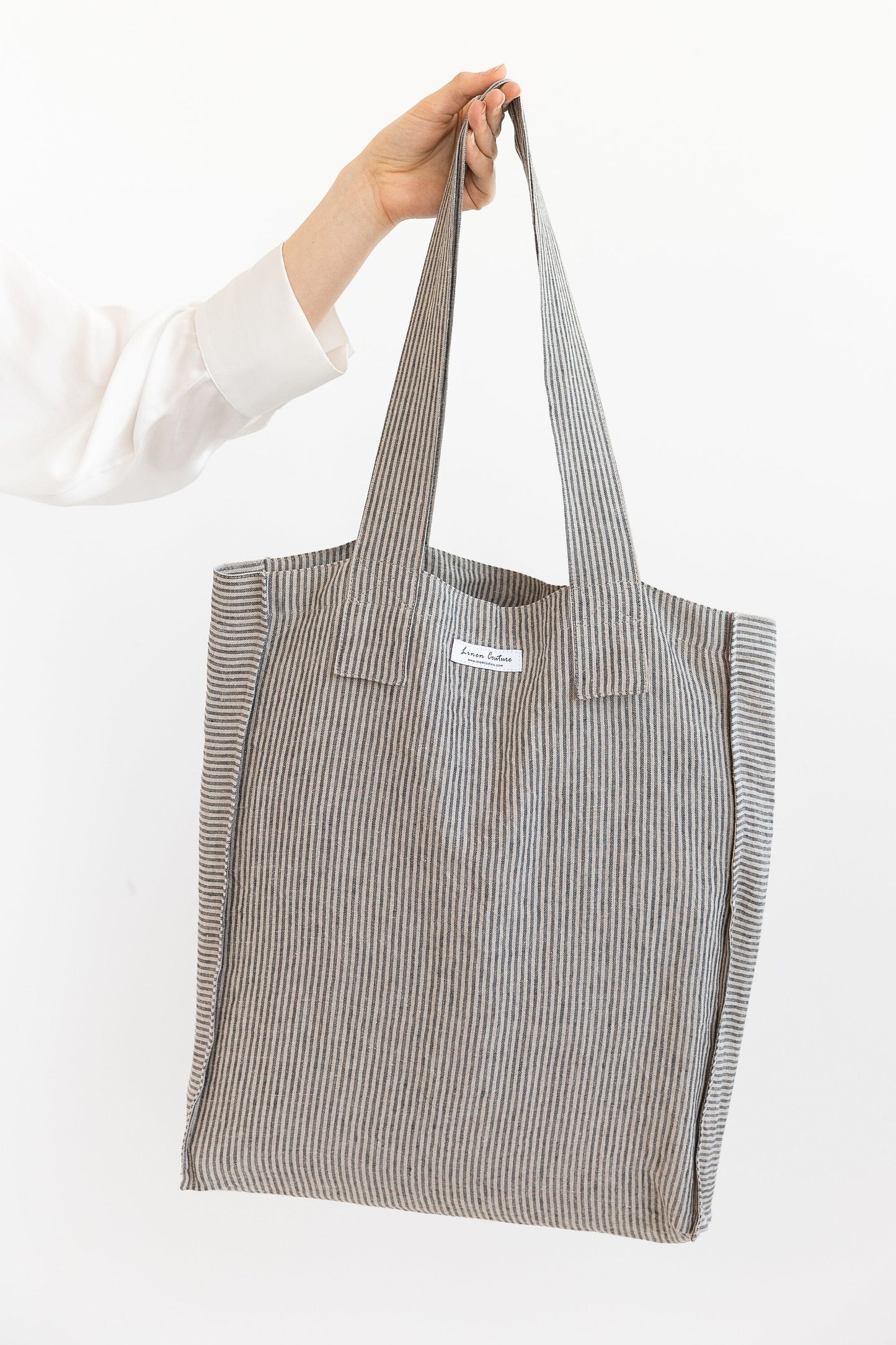 Striped Dark Grey linen weekender bag