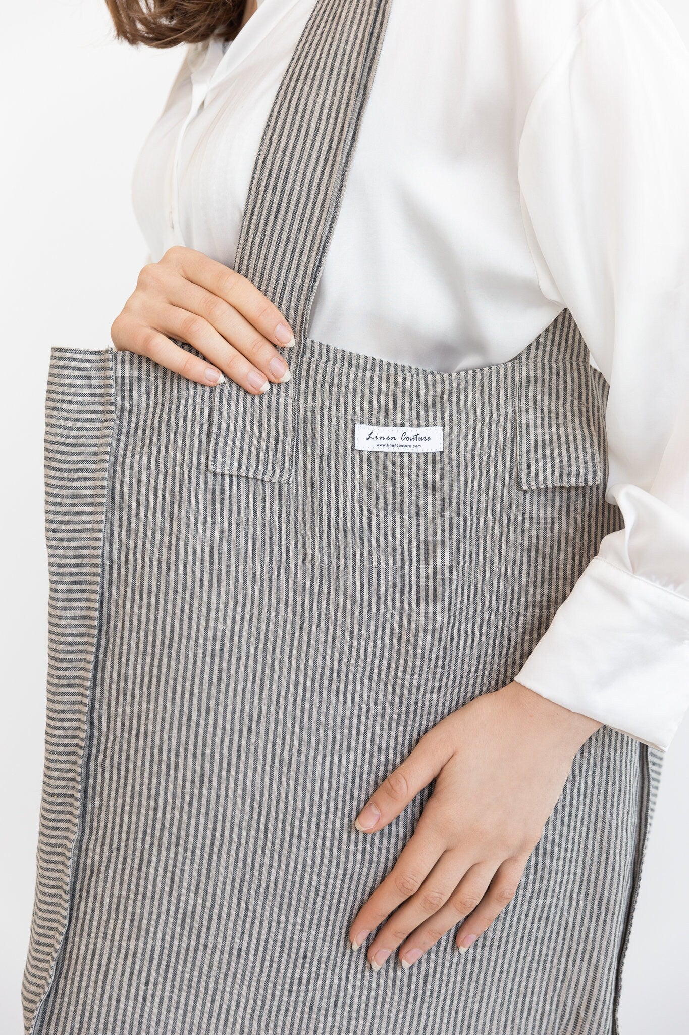 Striped Dark Grey linen weekender bag